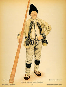 1937 Costume Romanian Peasant Man Turda Romania Print - ORIGINAL COS5