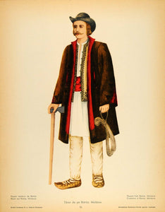 1937 Folk Costume Romanian Man Bistrita Axe Rope Print - ORIGINAL COS5