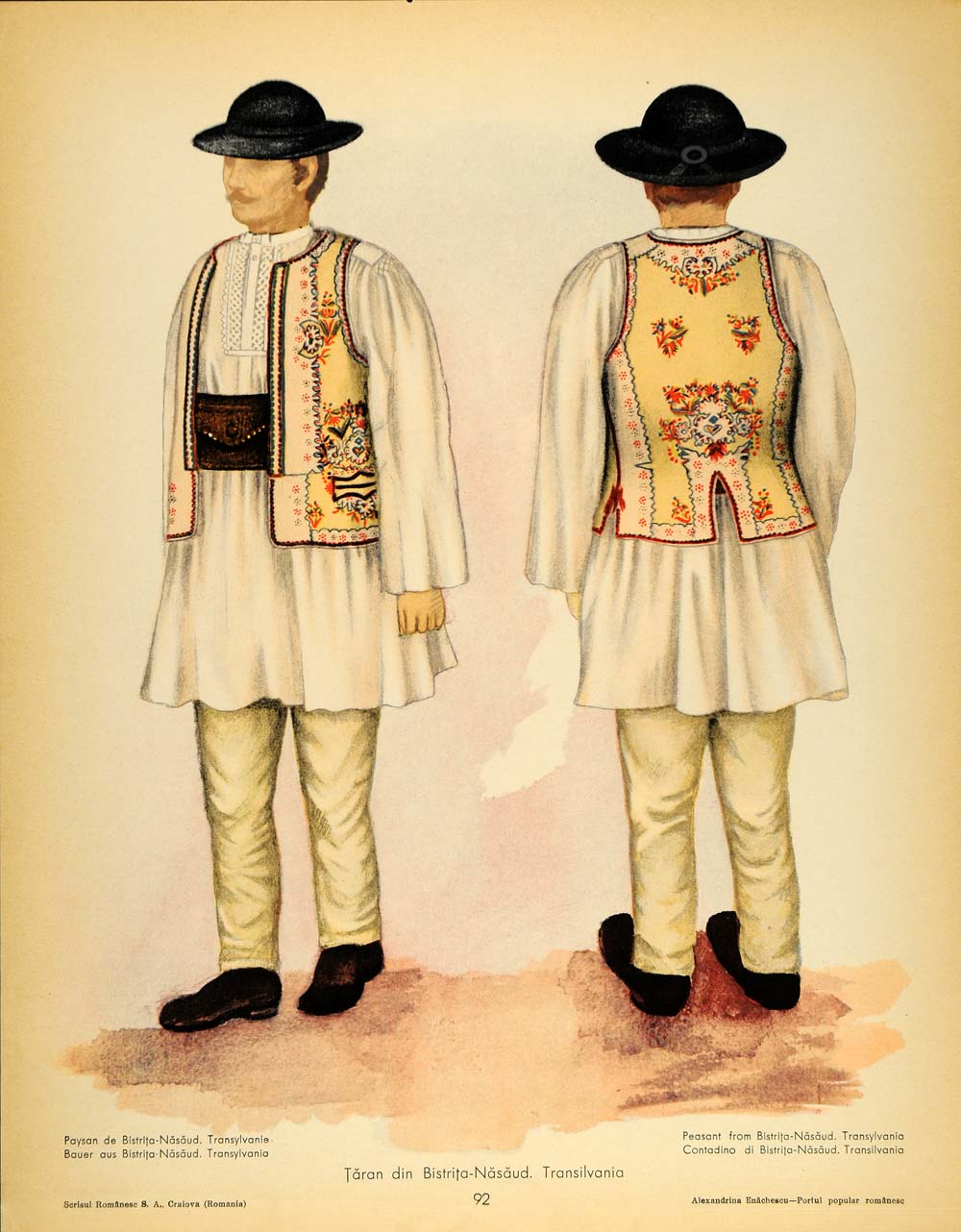 1937 Folk Costume Romanian Man Bistrita Nasaud Print - ORIGINAL COS5