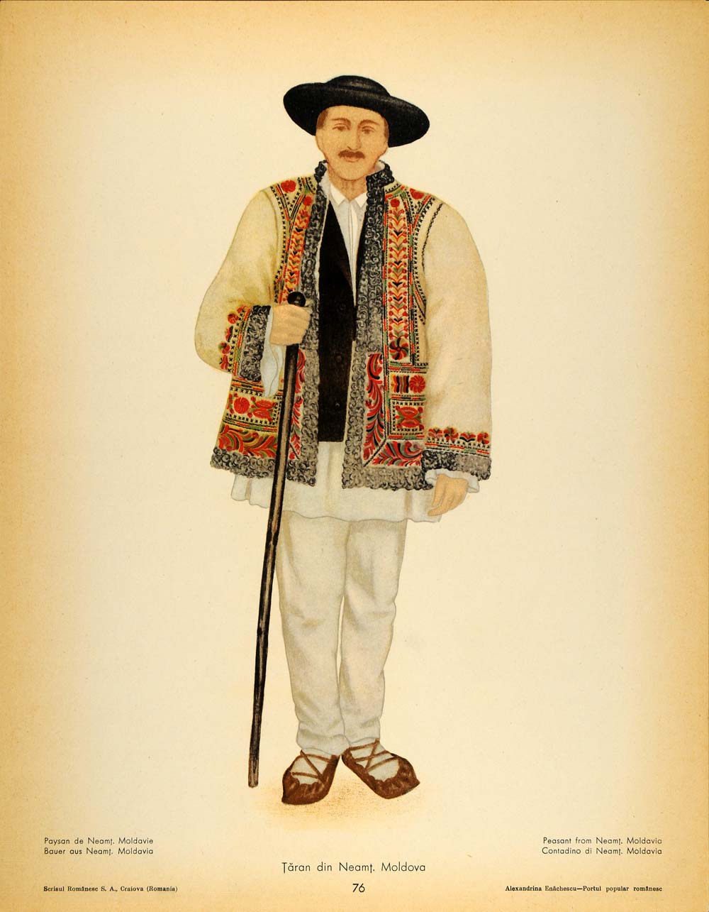 1937 Costume Romanian Peasant Man Neamt Moldavia Print - ORIGINAL COS5