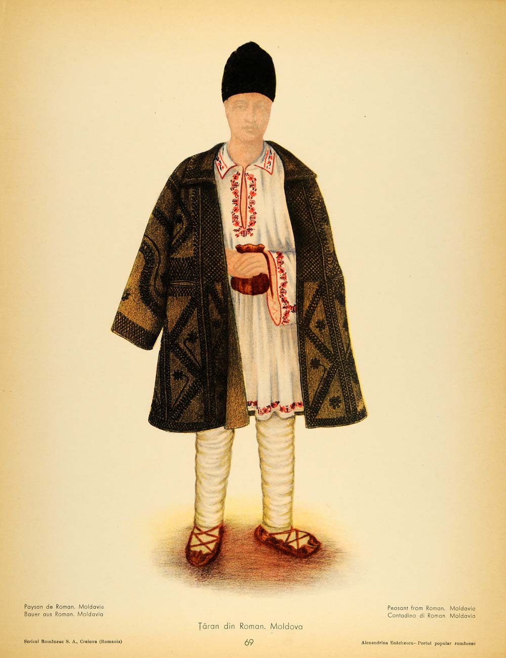1937 Costume Coat Romanian Peasant Man Moldavia Print - ORIGINAL COS5