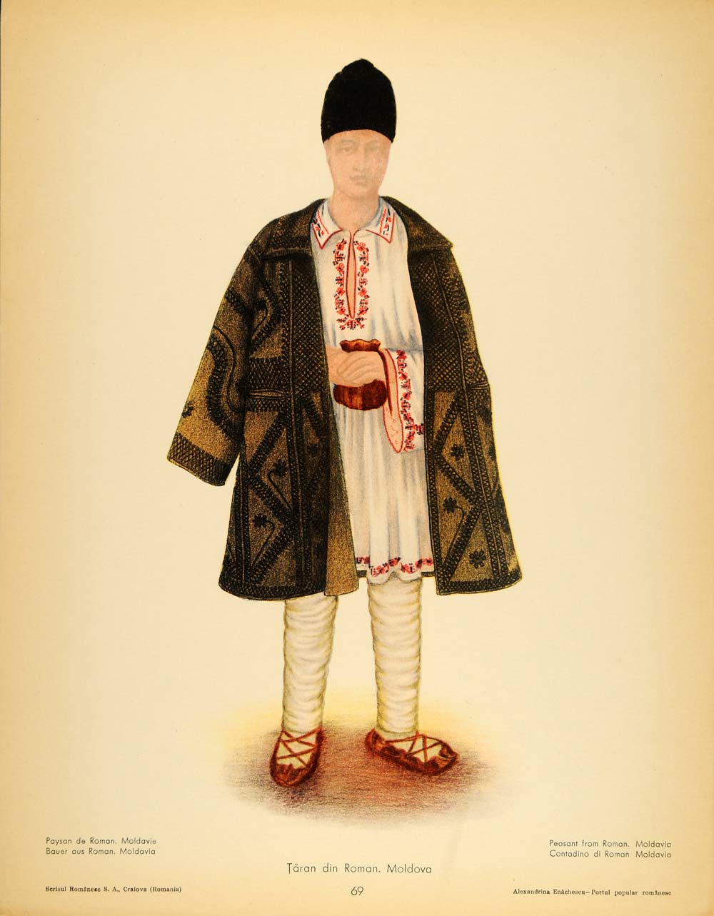1937 Costume Hat Romanian Peasant Man Moldavia Print - ORIGINAL COS5