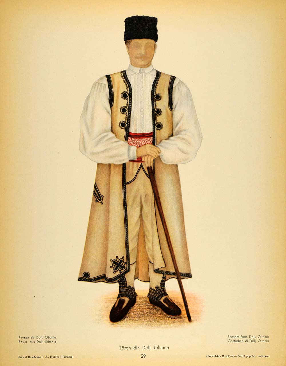1937 Costume Romanian Peasant Man Dolj Oltenia Print - ORIGINAL COS5