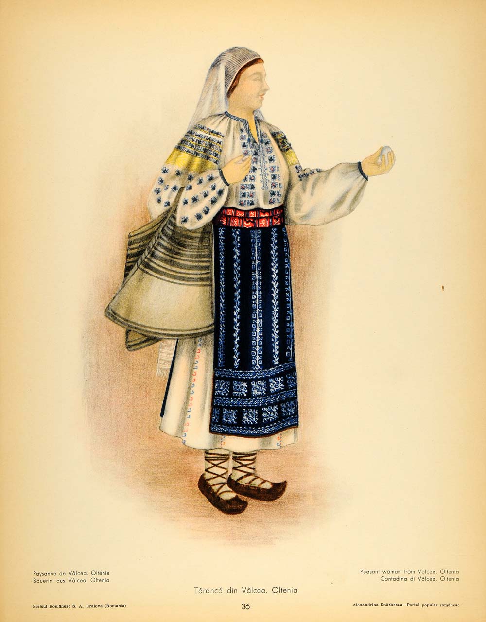 1937 Valcea Costume Romania Peasant Woman Oltenia Print - ORIGINAL COS5