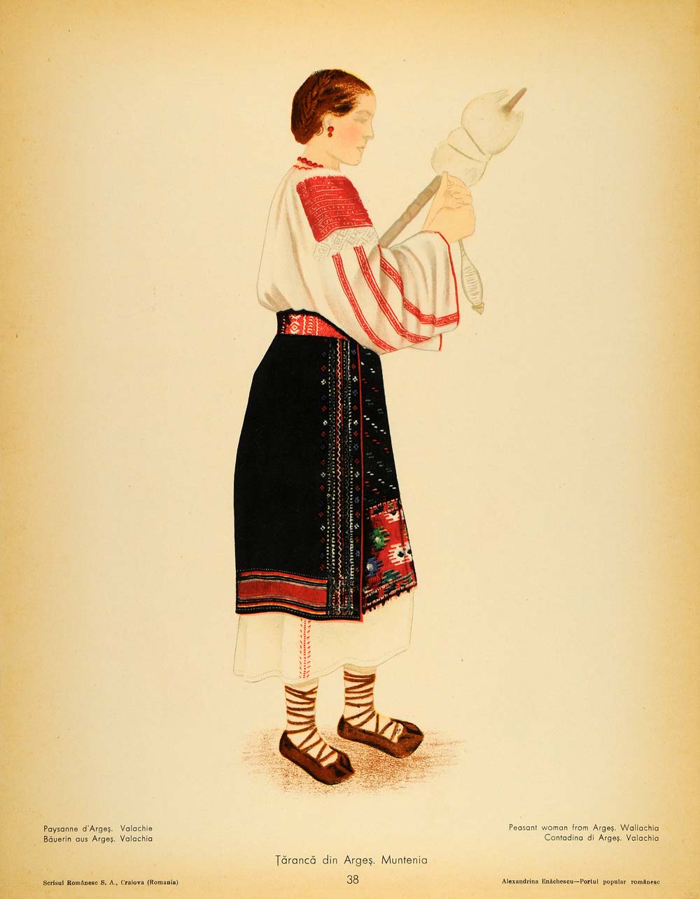 1937 Costume Romania Peasant Woman Muntenia Print - ORIGINAL COS5