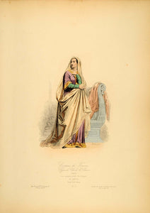 1870 Engraving French Costume Women 9th Century France - ORIGINAL COS6
