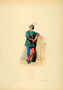 1870 Court Costume Page Boy France Middle Ages Medieval - ORIGINAL COS6