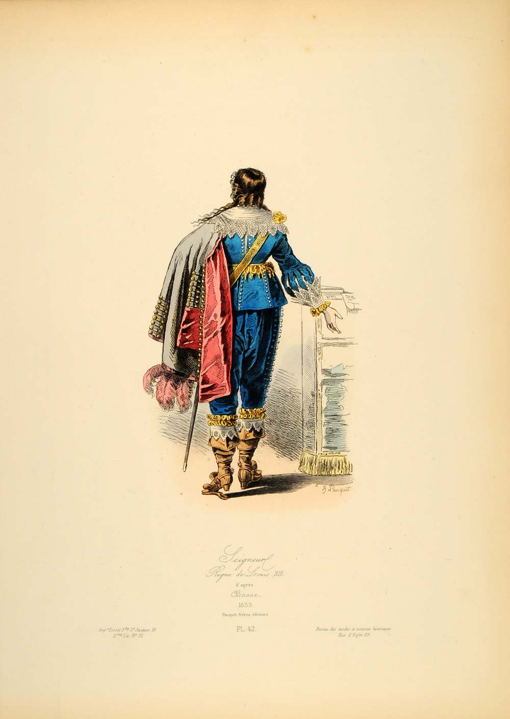 1870 Engraving French Nobleman Costume Seigneur France - ORIGINAL COS6