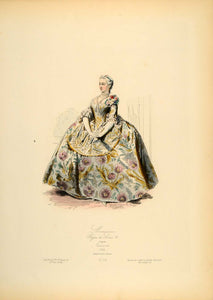 1870 Engraving French Marquise Dress Costume Lancret - ORIGINAL COS6