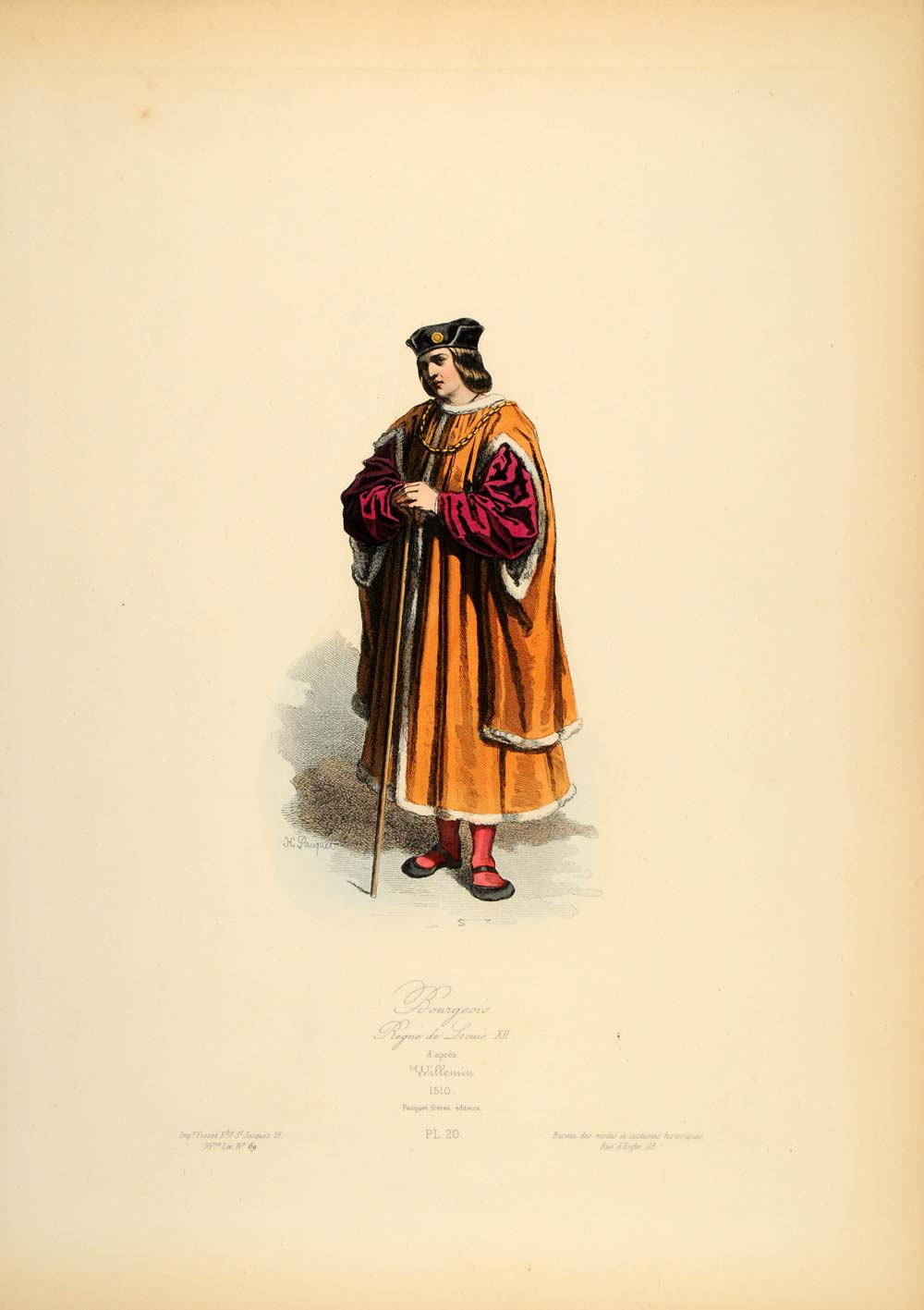 1870 Engraving French Costume Bourgeois Man France - ORIGINAL COS6