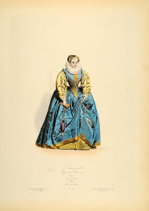 1870 French Lady Renaissance Costume Dress Ruff Collar France Henry III COS6