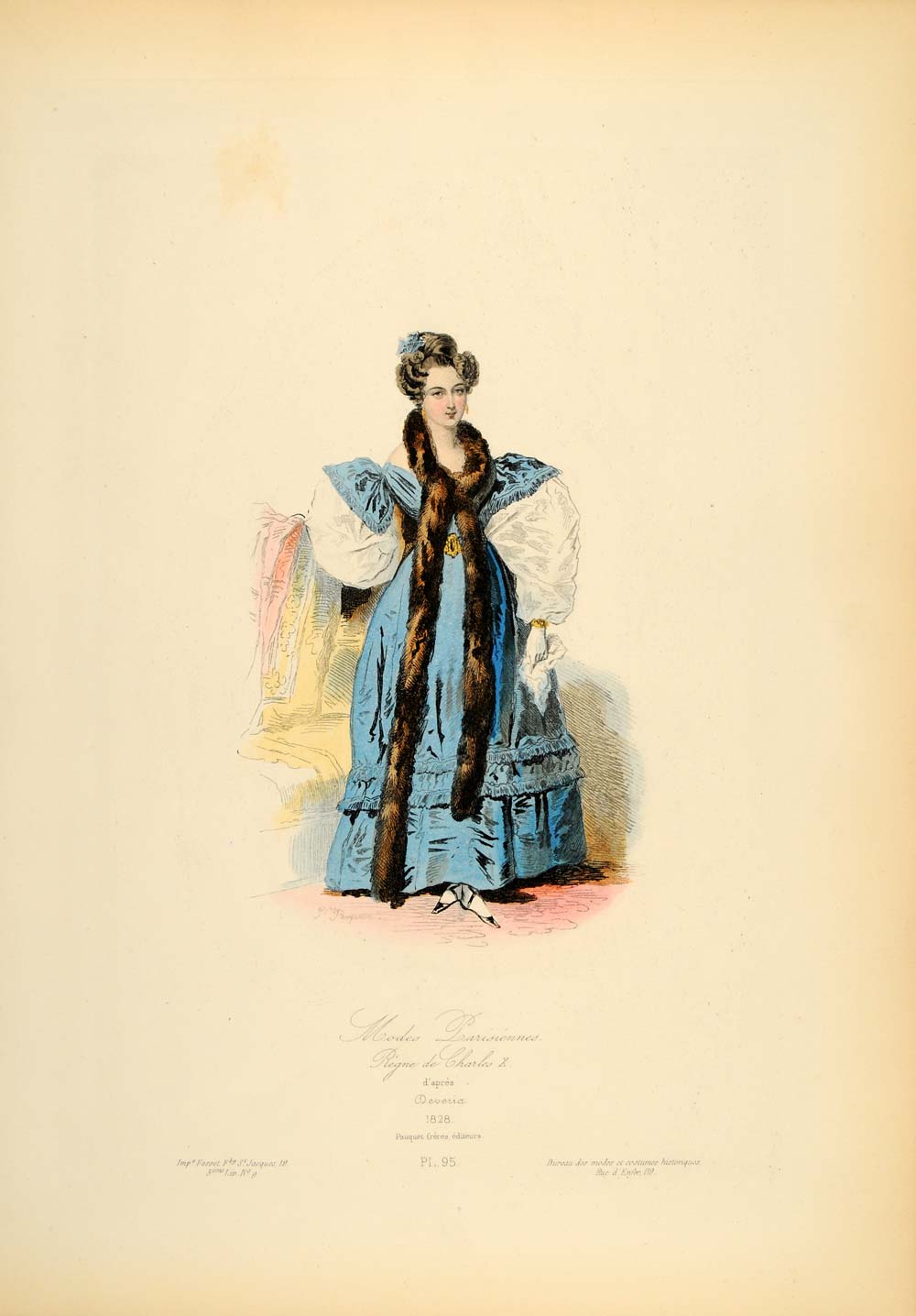 1870 French Woman Costume Dress Fur 1828 Paris France - ORIGINAL COS6