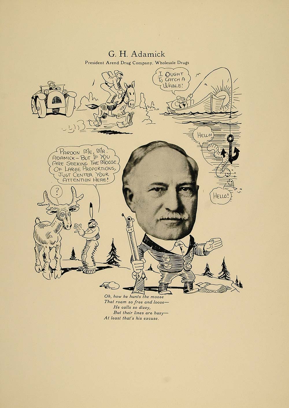 1923 Print G. H. Adamick Arend Drug Co. Chicago Hunter - ORIGINAL CP1