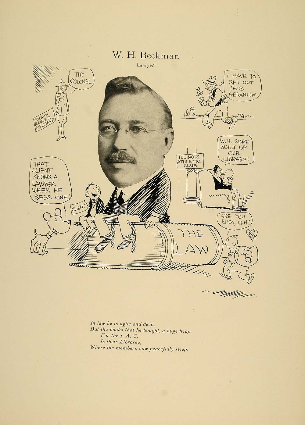 1923 Print W. H. Beckman Chicago Lawyer Colonel Reserve - ORIGINAL CP1