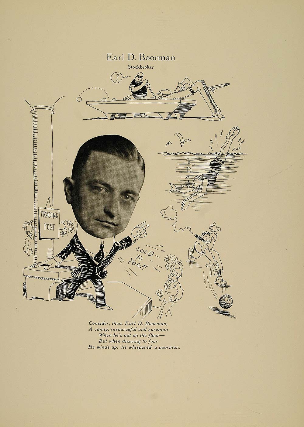 1923 Print Earl D. Boorman Chicago Stockbroker Trader - ORIGINAL CP1