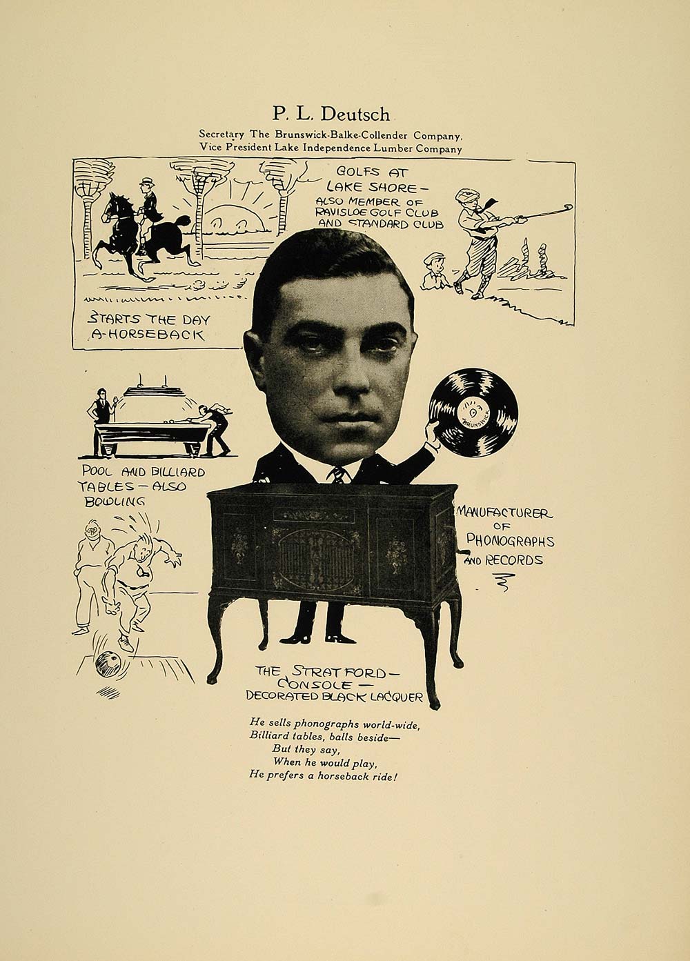 1923 Print P. L. Deutsch Brunswick Phonograph Chicago - ORIGINAL CP1
