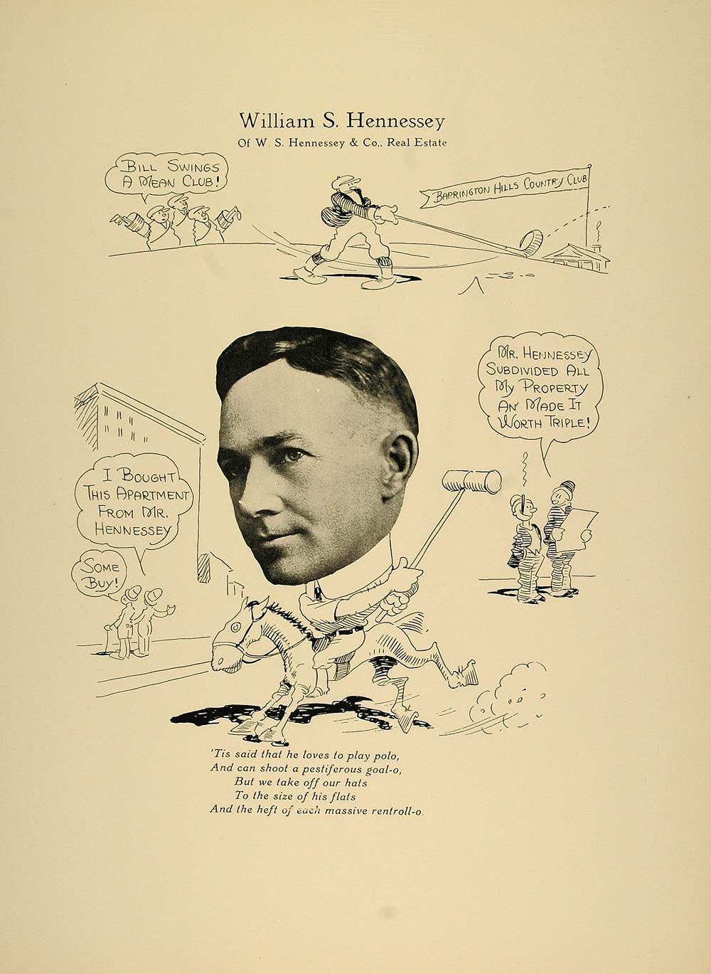 1923 Print William S Hennessey Real Estate Chicago Polo - ORIGINAL CP1 - Period Paper
