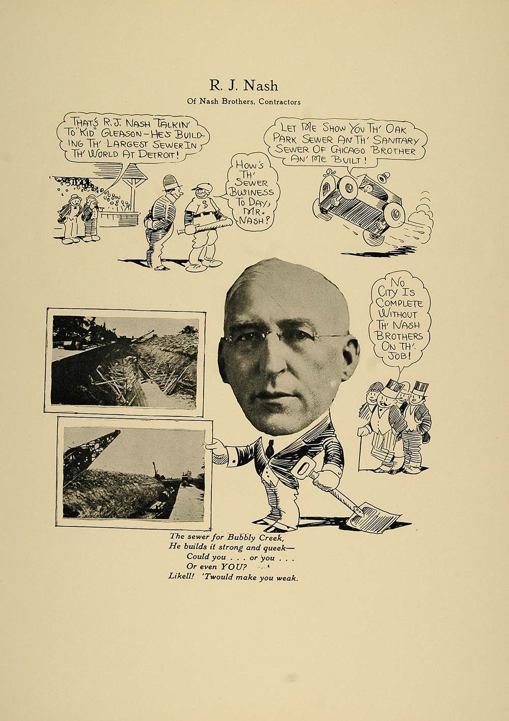 1923 Print R. J. Nash Chicago Sewers Contractor Builder - ORIGINAL CP1