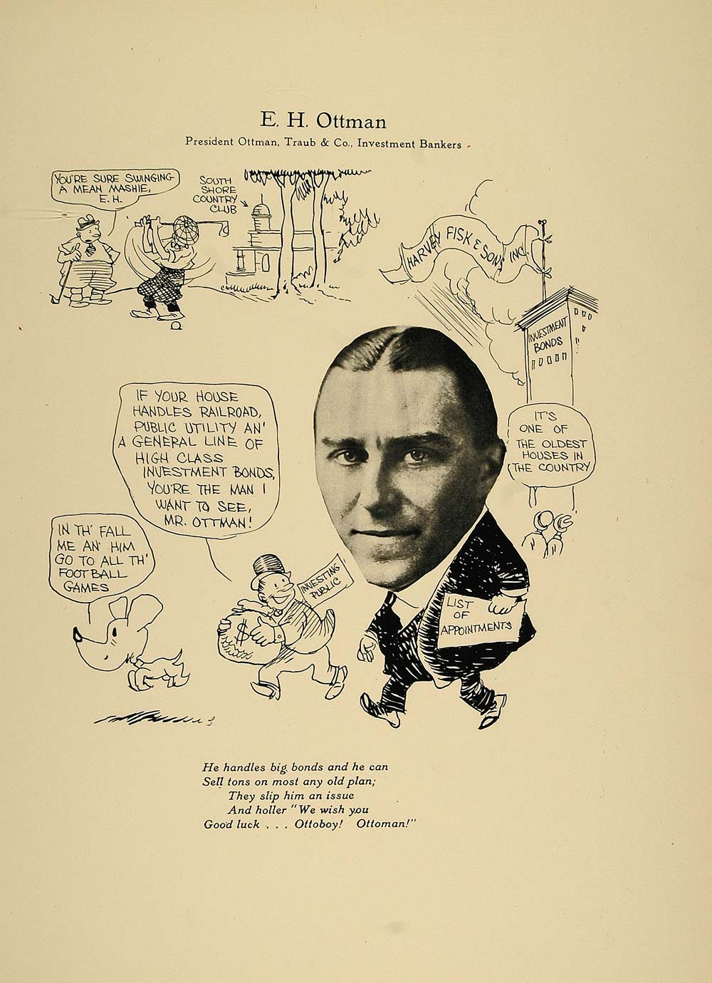 1923 Print E. H. Ottman Traub Investment Banker Chicago - ORIGINAL CP1