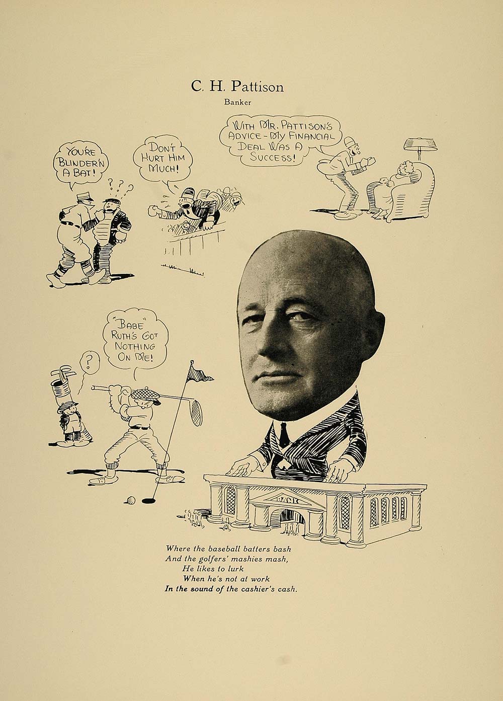 1923 Print C. H. Pattison Chicago Banker Finance Golfer - ORIGINAL CP1