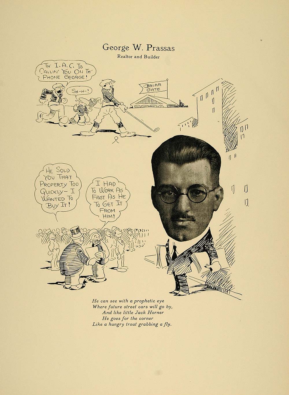 1923 Print George W. Prassas Chicago Realtor Builder - ORIGINAL CP1