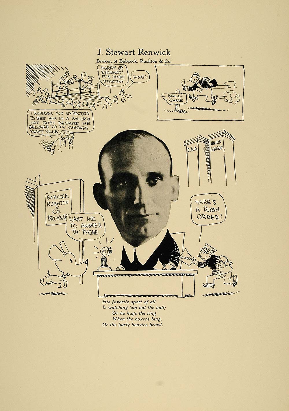 1923 Print J. Stewart Renwick Chicago Broker Babcock - ORIGINAL CP1