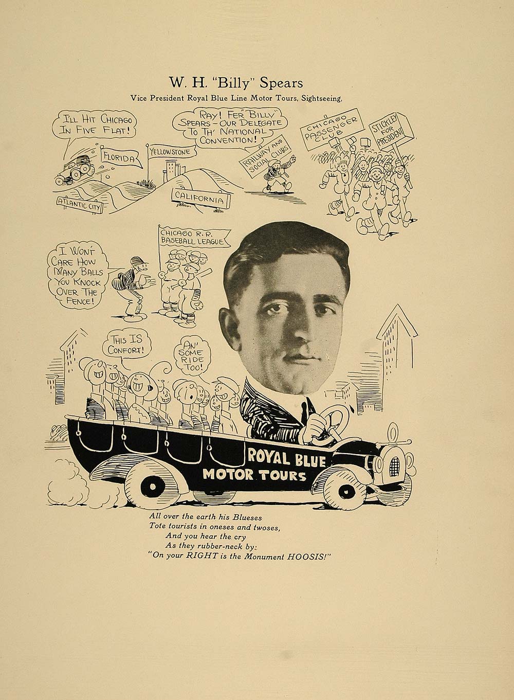 1923 Print W. H. Spears Chicago Royal Blue Line Tours - ORIGINAL CP1