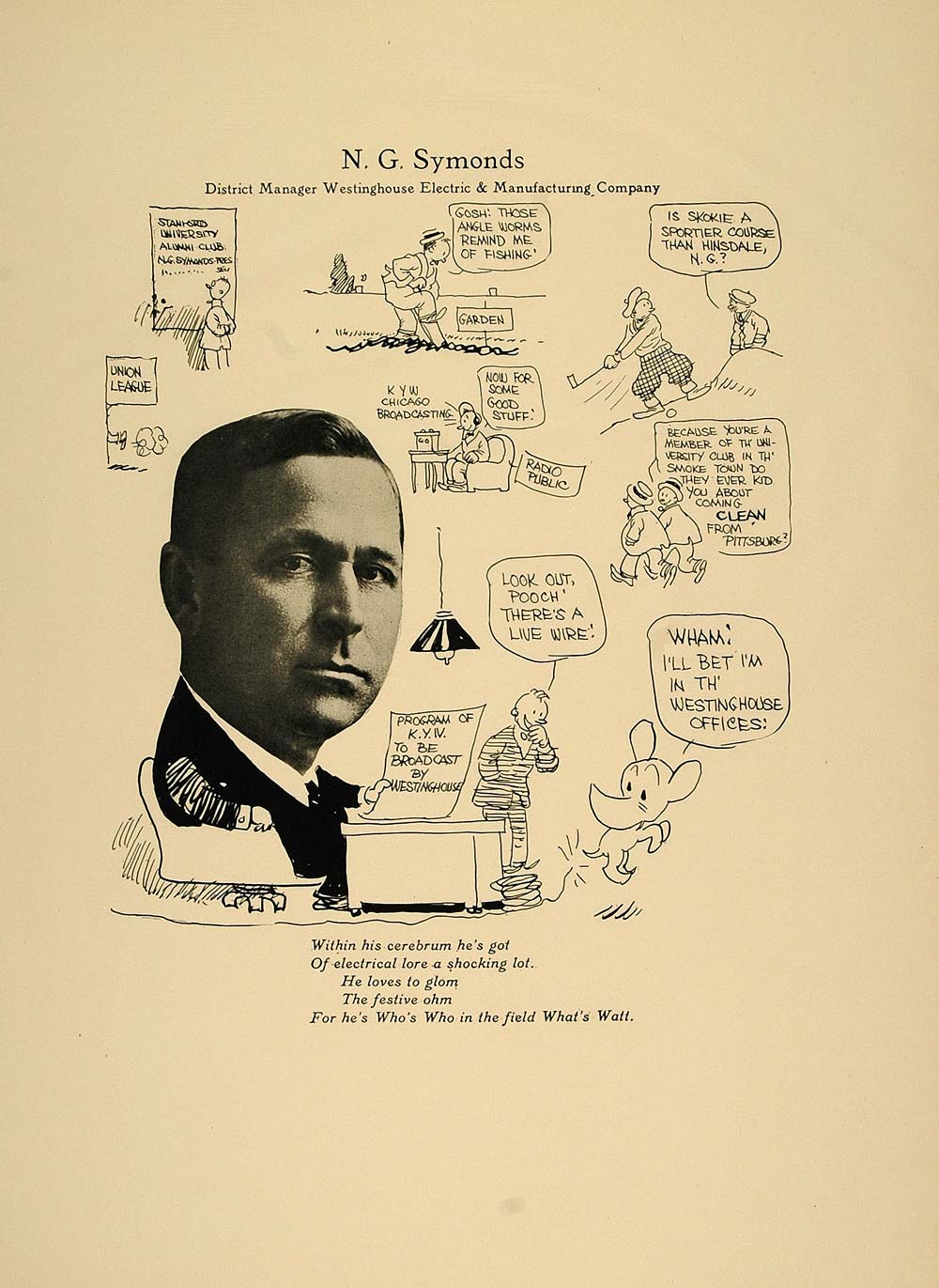 1923 Print N. G. Symonds Chicago Westinghouse Electric - ORIGINAL CP1