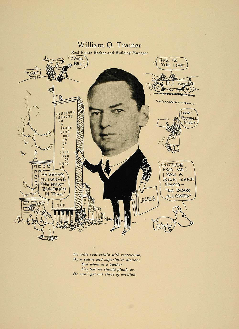 1923 Print William O Trainer Real Estate Broker Chicago - ORIGINAL CP1