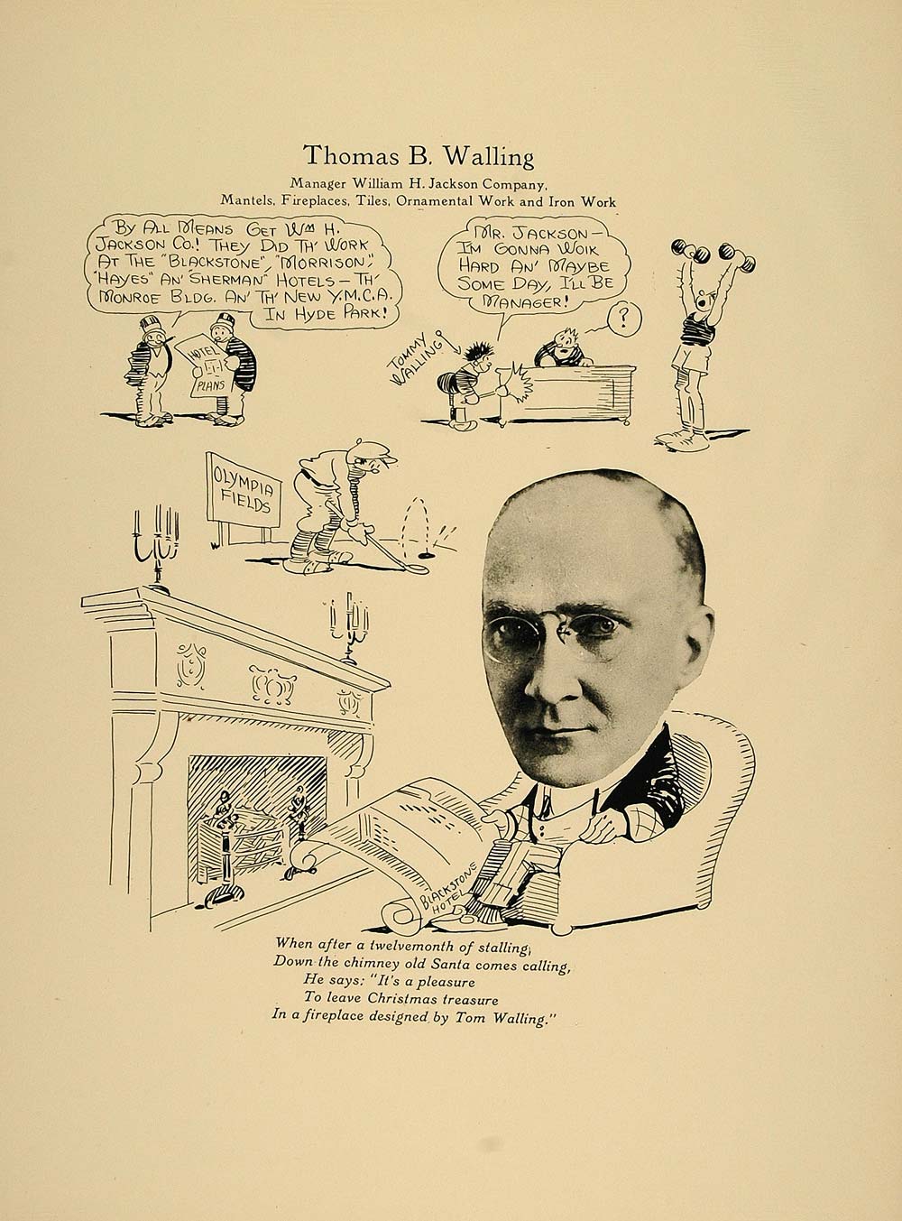 1923 Print Thomas B. Walling Chicago Fireplace Mantels - ORIGINAL CP1