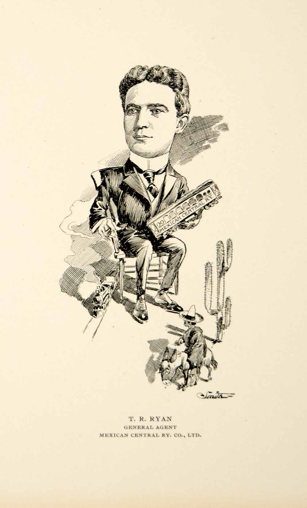 1904 Lithograph T.R. Ryan General Agent Mexican Central Railroad E. Smith CPC1