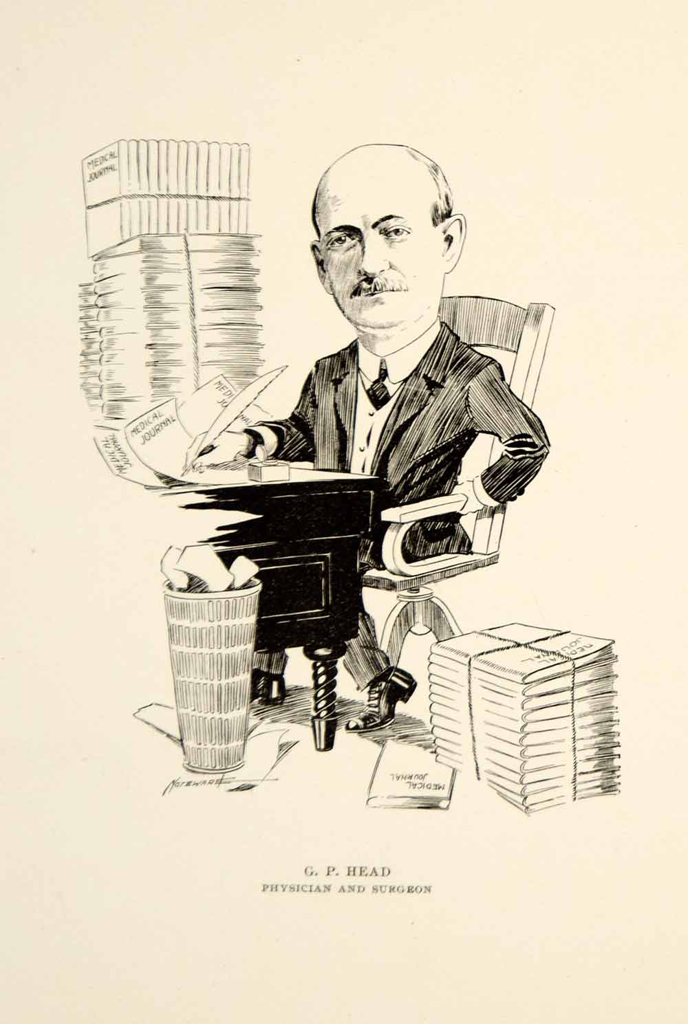 1904 Lithograph G.P. Head Physician Surgeon Chicago Illinois F.A. Noteware CPC1