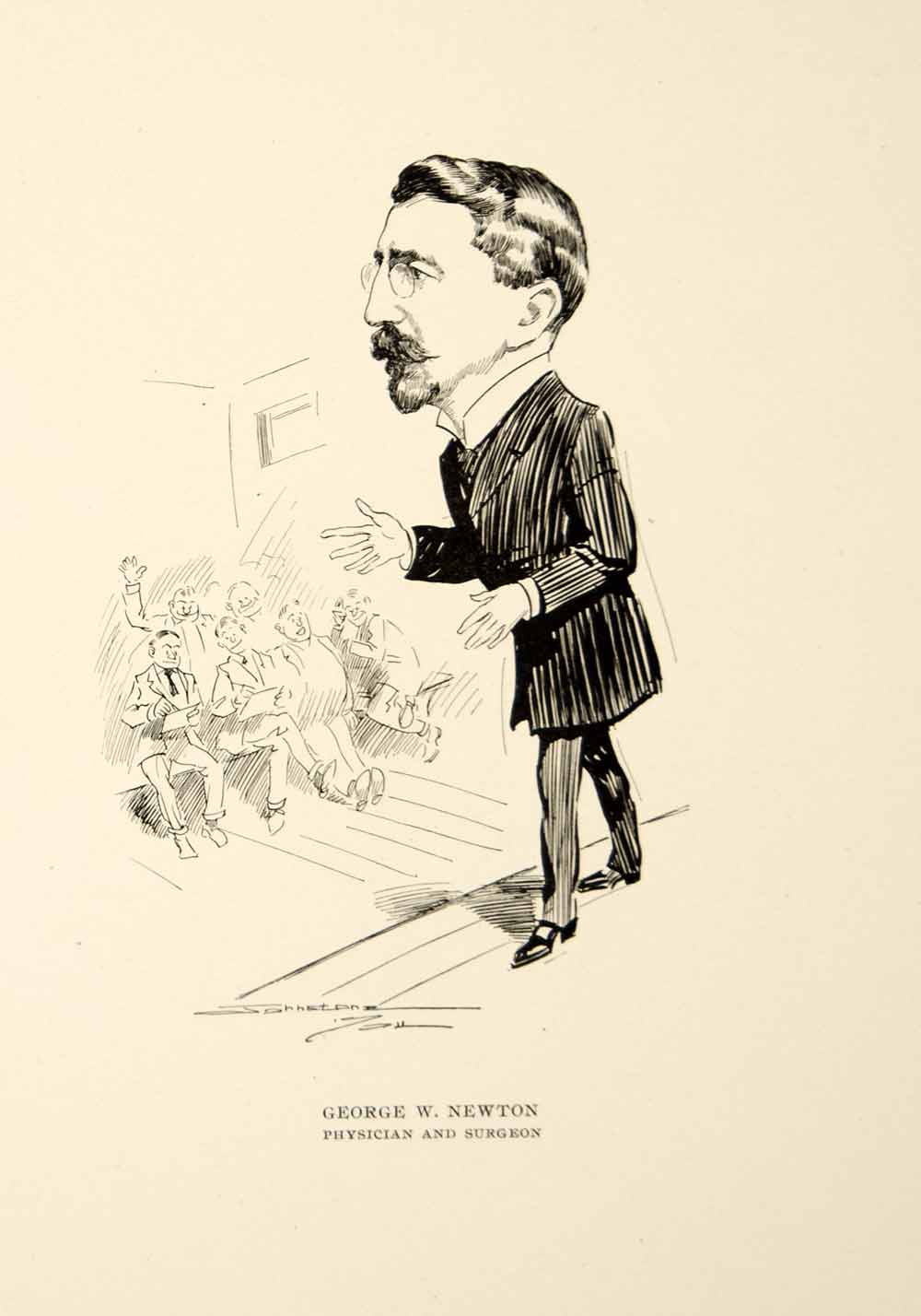 1904 Lithograph George W. Newton Physician Surgeon Chicago Illinois Cartoon CPC1
