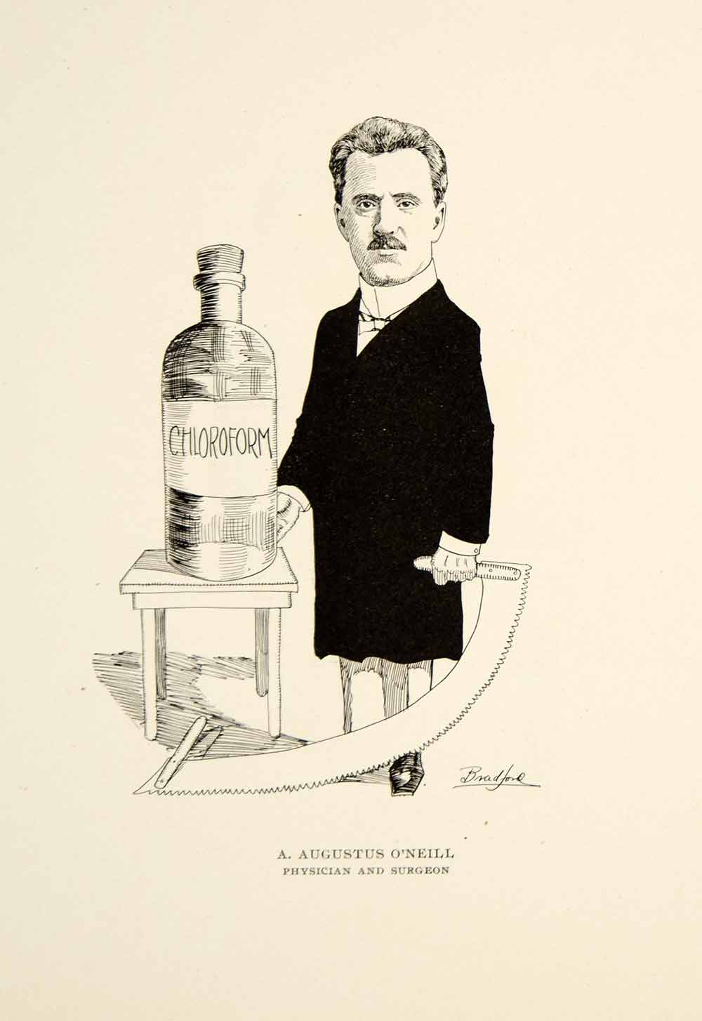 1904 Lithograph A. Augustus O'Neill Physician Surgeon Chicago Illinois CPC1