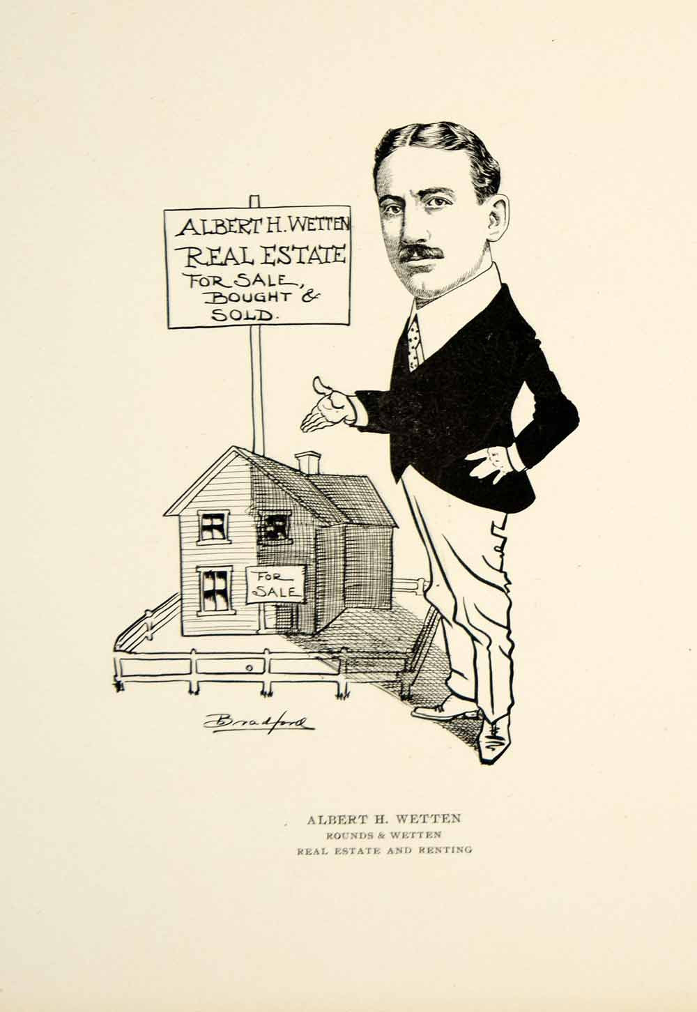 1904 Lithograph Albert H. Wetten Rounds Real Estate Chicago Illinois Art CPC1