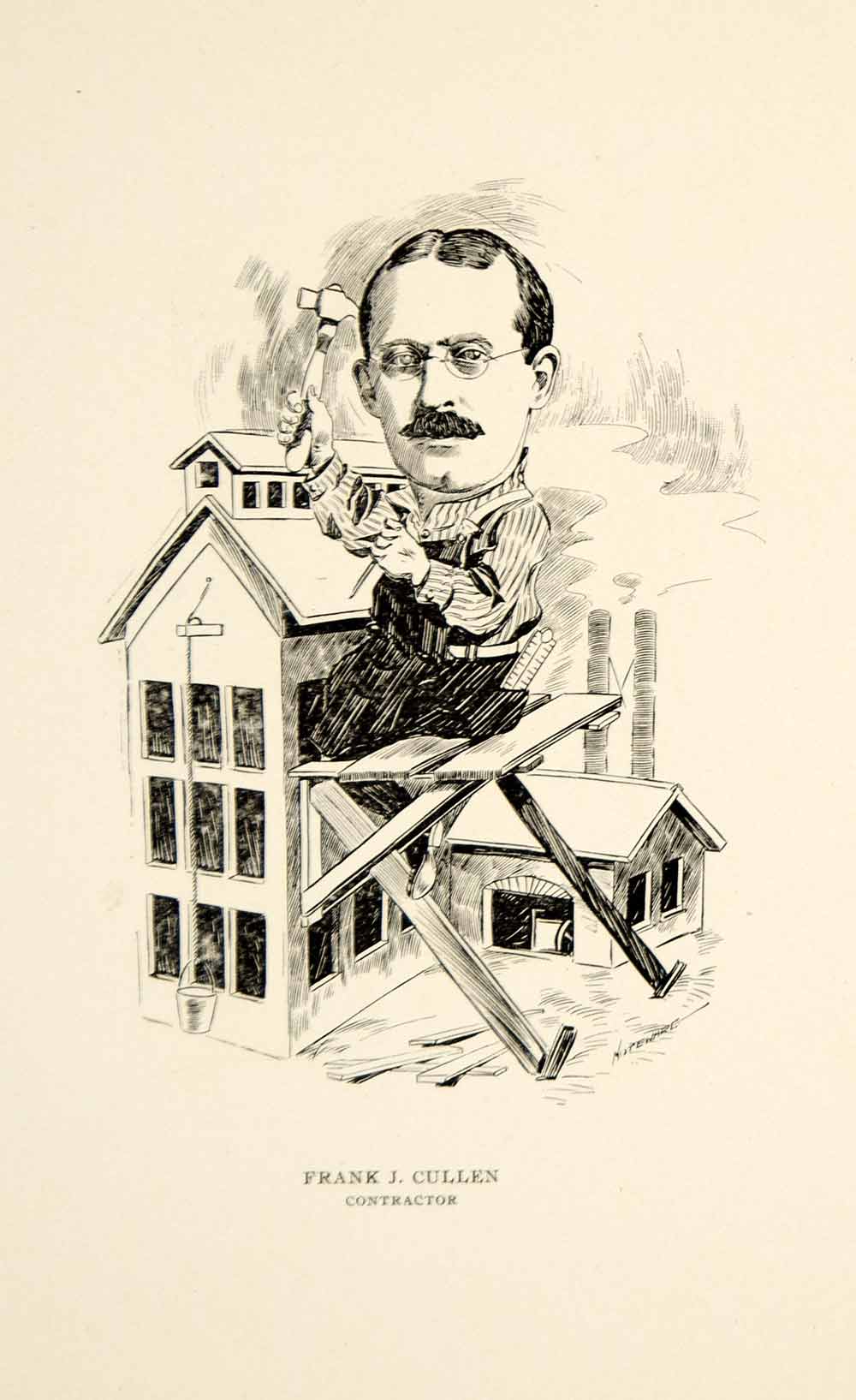 1904 Lithograph Frank J. Cullen Contractor Chicago Illinois F.A. Noteware CPC1