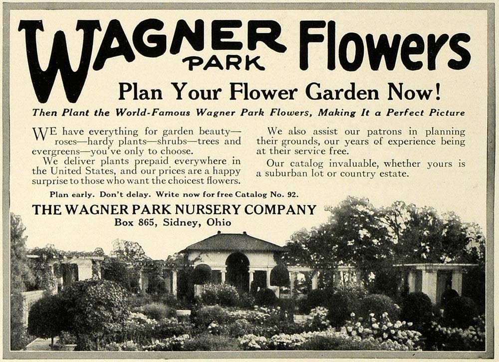 1916 Ad Wagner Park Plant Nursery Ohio Flowers Trees Gardens Shrubs CSM1