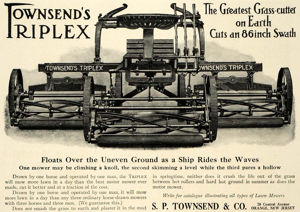 1916 Ad S. P. Townsend's Triplex Grass-Cutter Lawn Mower Machine Yard CSM1