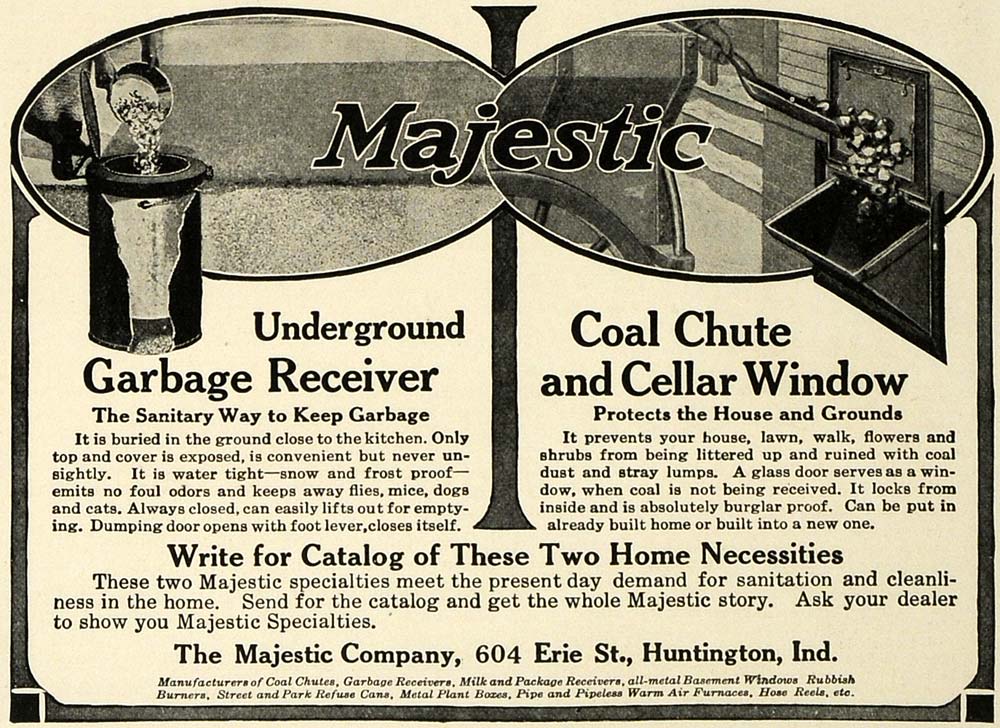1916 Ad Majestic Garbage Disposal Receiver Coal Cellar Chute Home Clean CSM1