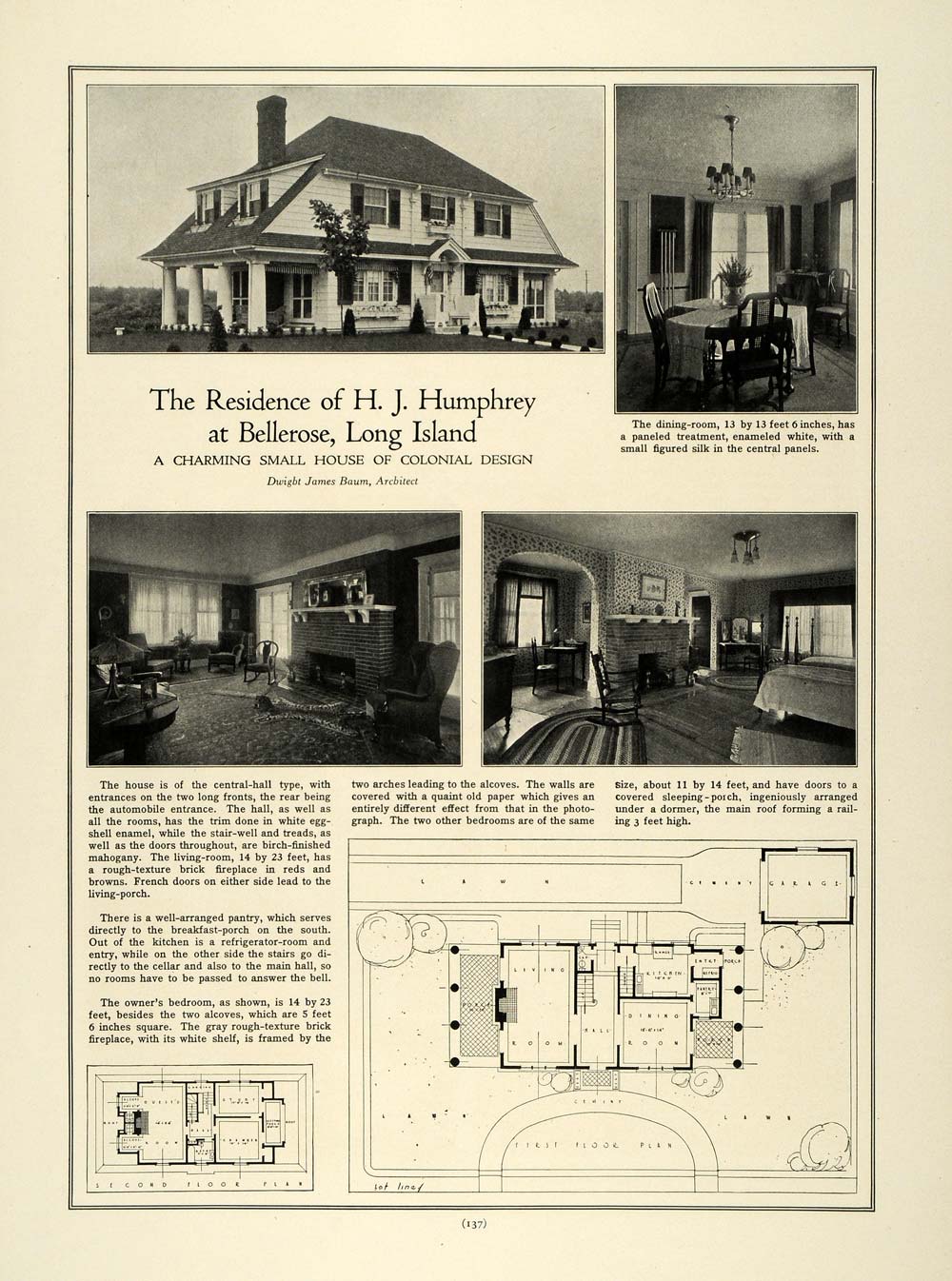 1916 Print H. J. Humphrey Home Architecture Design Floor Plan Dwight James CSM1
