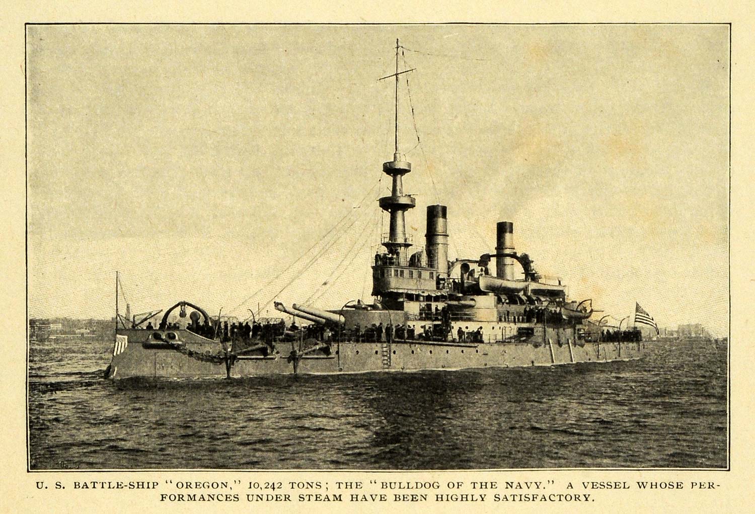 1904 Print U. S. Battleship Oregon Navy Bulldog Vessel Military Tonnage CSM1
