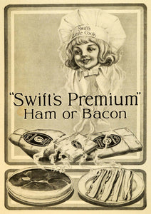 1916 Ad Swift Premium Ham Bacon Little Cook Girl Chef Trademark Logo Meat CSM1