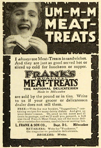 1916 Ad L. Franks Meat Treats Sandwiches Condiment Milwaukee Wis CSM1