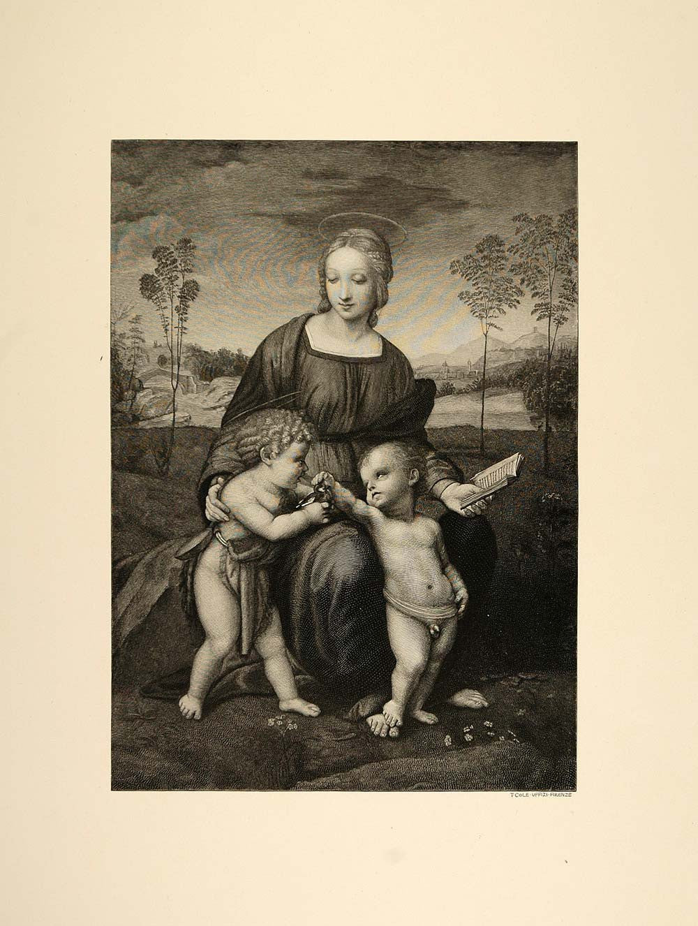 1893 Print Mary Child Madonna of the Goldfinch Raphael - ORIGINAL CT2 - Period Paper
