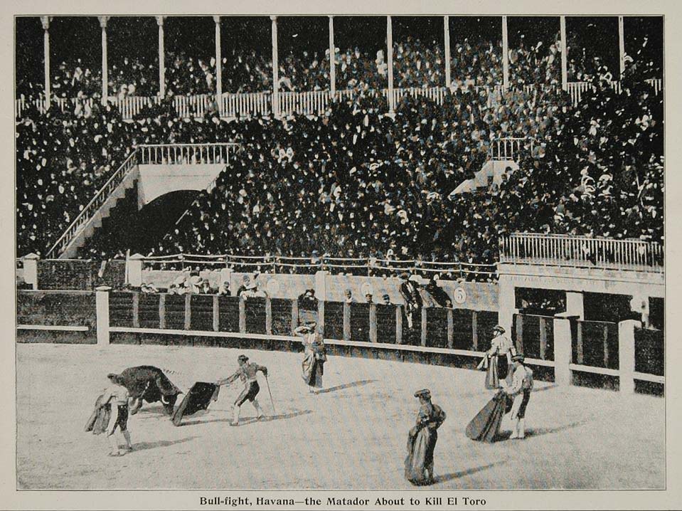 1899 Print Bullfight Bullring Matador Bull Toro Havana ORIGINAL HISTORIC CUB1