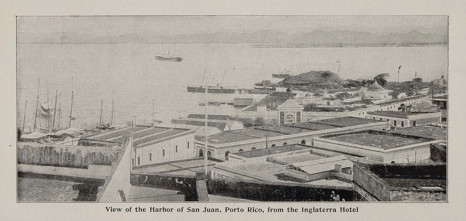 1899 Halftone Print Harbor San Juan Puerto Rico Boats ORIGINAL HISTORIC CUB1