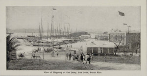 1899 Print Quay Wharf Dock San Juan Puerto Rico Boats ORIGINAL HISTORIC CUB1