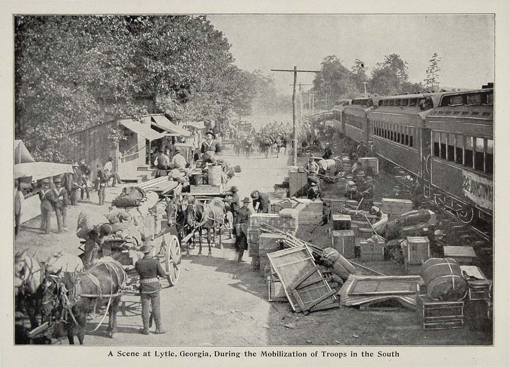 1899 Print Train Lytle Georgia Spanish American War Railroad Troop CUB1