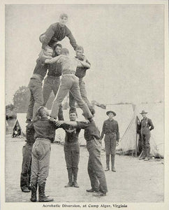1899 Print Acrobatic Pyramid Soldiers Gymnastics Alger ORIGINAL HISTORIC CUB1