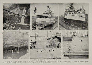 1899 Print US Battleships Dry Dock Spanish American War New York Iowa CUB1